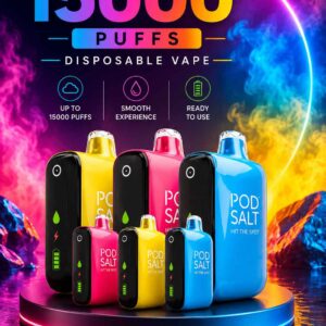 Pod Salt 15000 Puffs vape available in multiple fruit, mint, and beverage-inspired flavors in Dubai