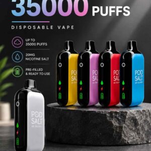 Pod Salt 35000 Puffs Disposable Vape with 12+ fruit, menthol, dessert, and mixed flavor options now in Dubai Online