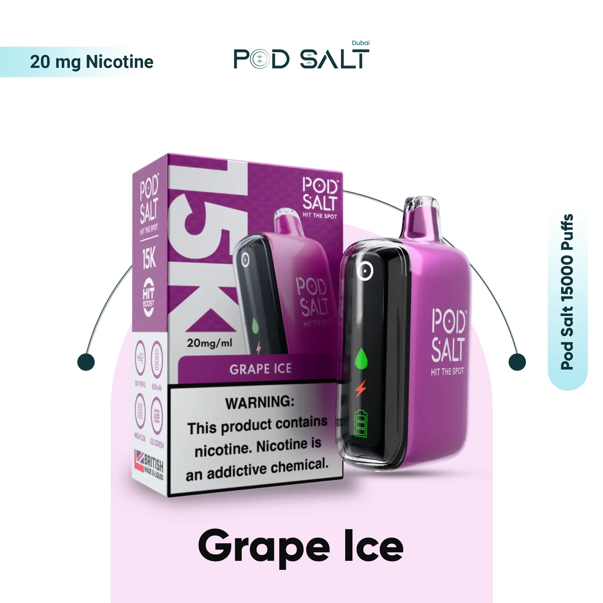 Pod Salt 15000 Puffs Grape Ice disposable vape