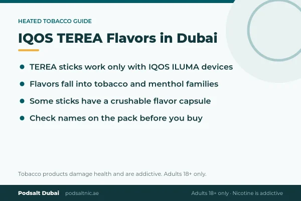 TEREA heated tobacco sticks explained: tobacco and menthol flavor families for IQOS ILUMA