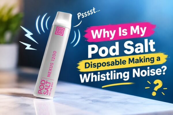 Pod Salt disposable vape showing the air inlet and mouthpiece, where whistling noise usually starts
