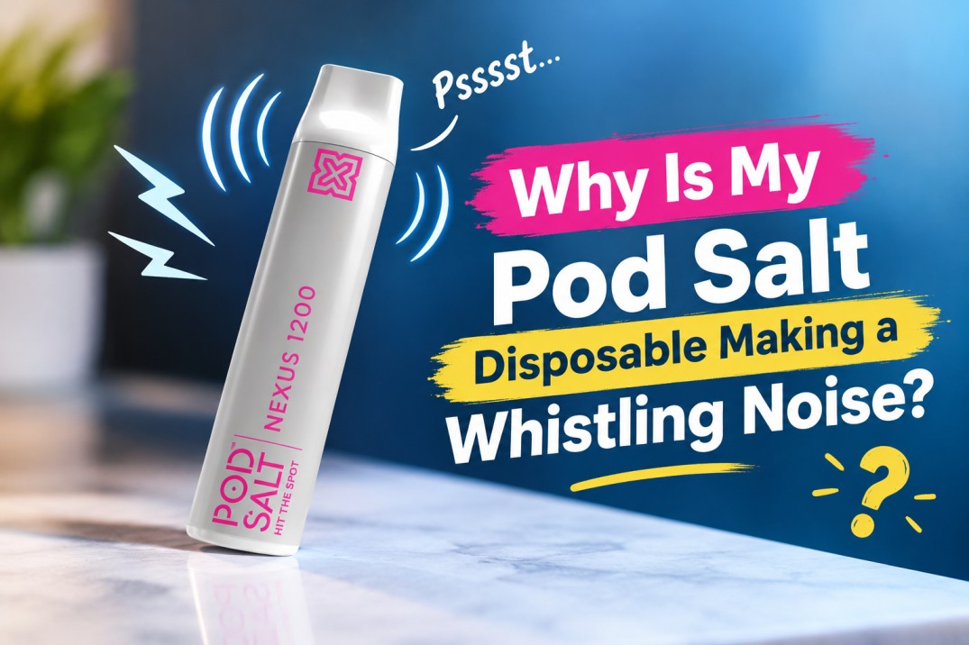 Pod Salt disposable vape showing the air inlet and mouthpiece, where whistling noise usually starts
